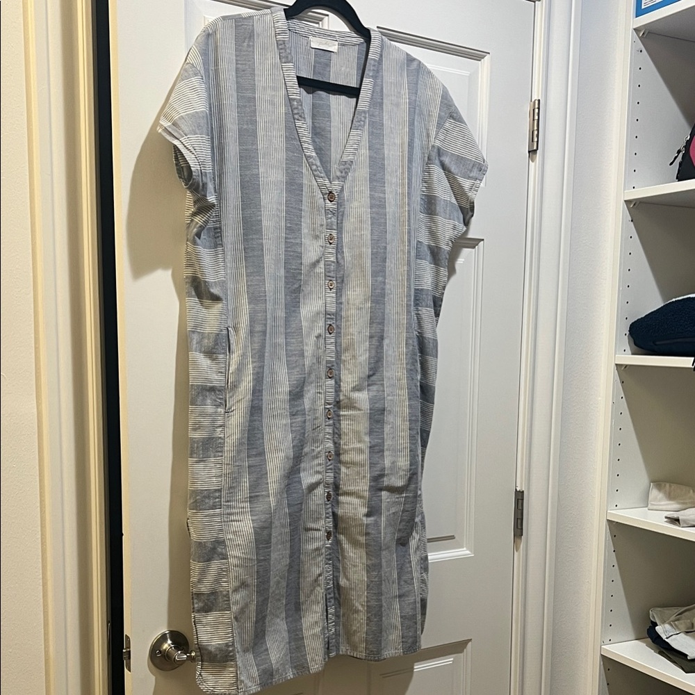 Pehr Striped Casual Midi Dress in Blue and White